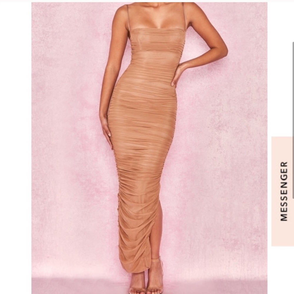 House of CB Tan Mesh Maxi Dress - Small